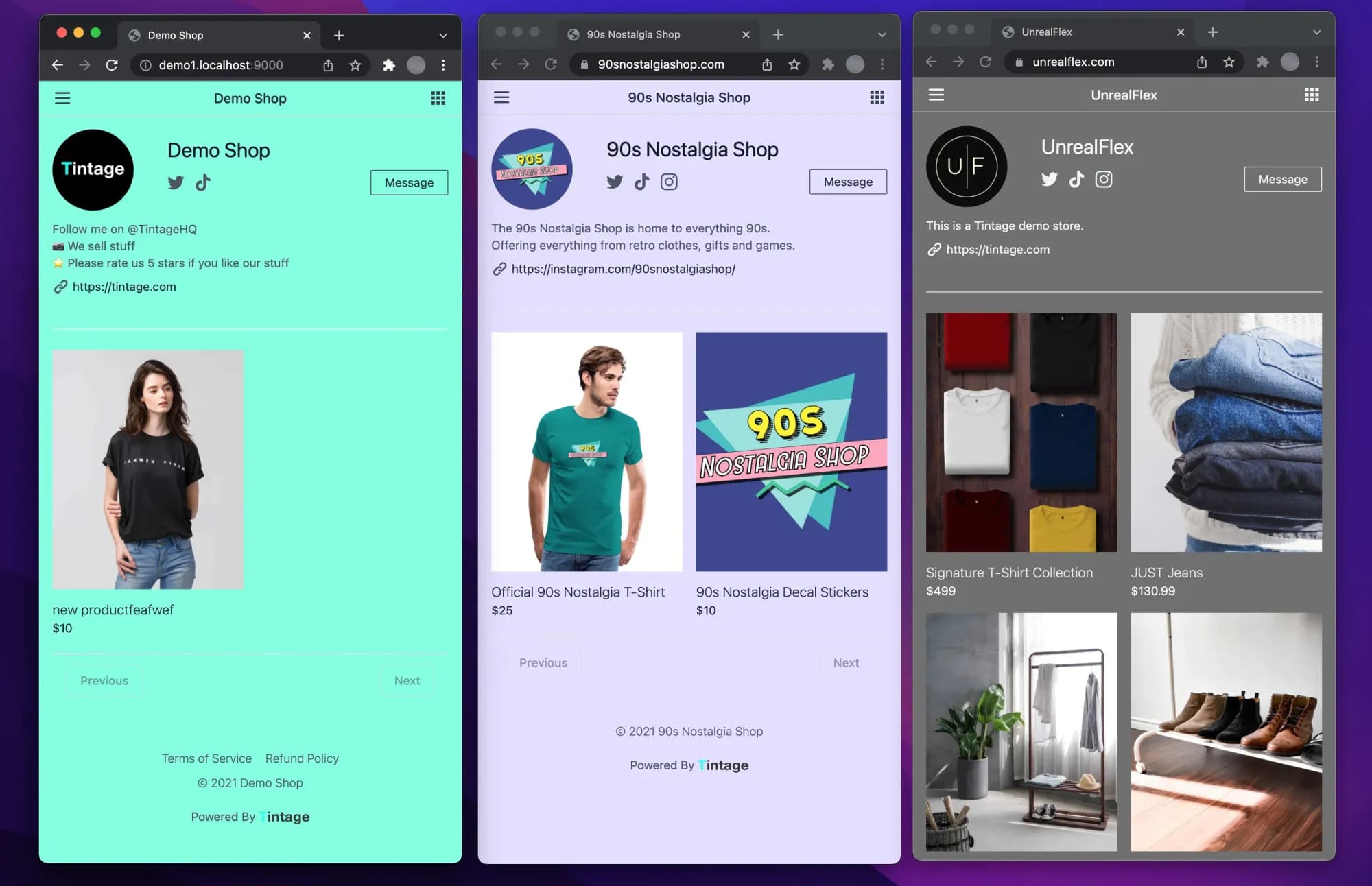 A showcase of different Tintage stores
